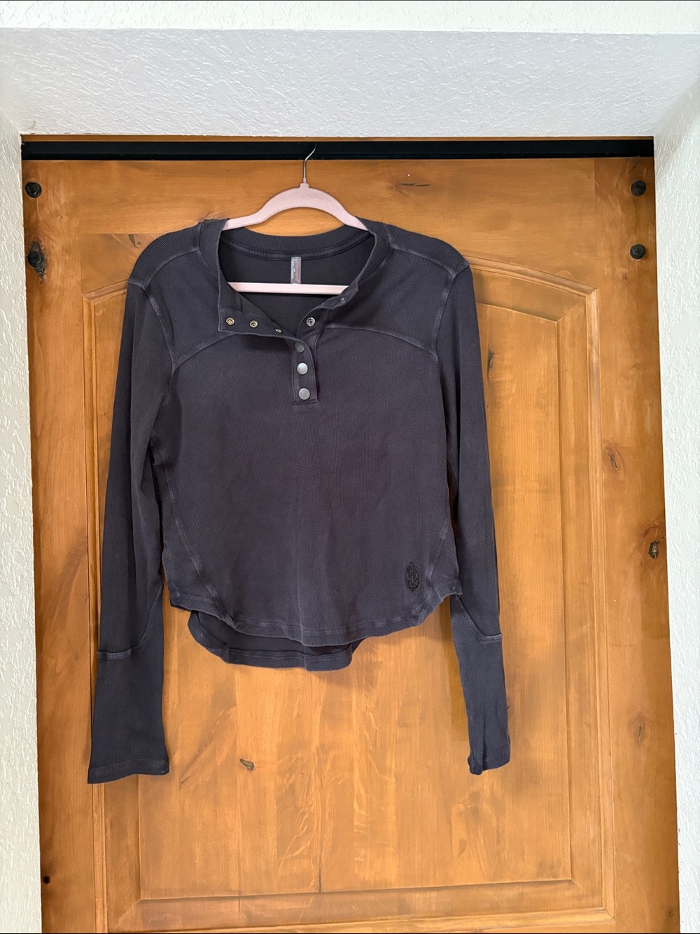 Free People Black Long-Sleeve Button-Down Henley